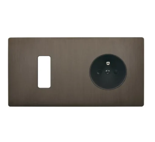 Prise|Interrupteur*Modelec Façade, M, Double horizontal, Canon de fusil, Interrupteur x1, Prise-2P+T x1, L15,1cm, H8cm -