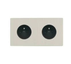 Prise*Modelec Façade, M, Double horizontal, Nickel brossé, Prise-PC x2, L15,1cm, H8cm -