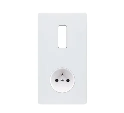 Interrupteur|Prise*Modelec Façade, M, Double vertical, Blanc mat, Interrupteur x1, Prise-2P+T x1, L8cm, H15,1cm -