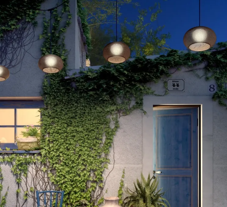 Guirlande lumineuse, Garota Catenary S/27/4L, noir, marron, IP66, LED, 2700K, 450 lm, L500cm, H70cm - Bover