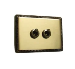 Interrupteur, 1950, Simple, Doré, Va-et-vient x1, Poussoir x1, Doré, L12,5cm, H9cm - Fontini