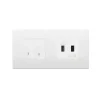 Interrupteur, Arké, Double horizontal, Blanc, Poussoir x1, Va-et-vient x1 et Prise-USB A/C x1, Blanc, L16,1cm, H9cm - Vimar