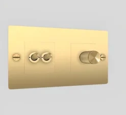 Interrupteur*Buster & Punch Interrupteur, Buster, Double horizontal, Laiton, Va-et-vient x2, Variateur x1, Laiton, L16,1cm, H8,8cm -