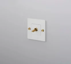 Interrupteur, Buster, Simple, Blanc, Va-et-vient x1, Laiton, L9cm, H9cm - Buster & Punch
