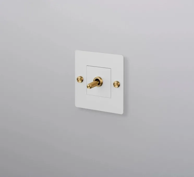 Interrupteur, Buster, Simple, Blanc, Va-et-vient x1, Laiton, L9cm, H9cm - Buster & Punch