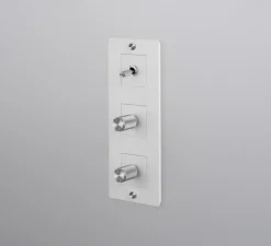 Interrupteur, Buster, Triple vertical, Blanc, Va-et-vient x1, Variateur x1, Variateur x1, Acier, L23,2cm, H9cm - Buster & Punch