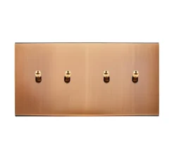 Interrupteur, Confidence, Double horizontal, Vieux bronze, Poussoir x1 et Va-et-vient x1, Va-et-vient x2, Laiton, L15,1cm, H8cm - Modelec