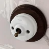 Interrupteur, Dimbler, Garby Colonial, Simple, hêtre vieilli, Va-et-vient, laiton antique, Ø10cm - Fontini