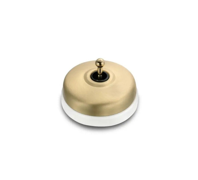 Interrupteur*Fontini Interrupteur, Dimbler, Simple, Porcelaine blanc avec dôme doré satiné, Va-et-vient x1, Sans passe-câble, Doré, L6,45cm, H6,45cm -