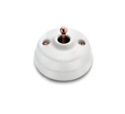 Interrupteur*Fontini Interrupteur, Dimbler, Simple, Porcelaine blanc, Va-et-vient x1, Sans passe-câble, Cuivre brillant, L6,6cm, H6,6cm -