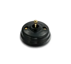 Interrupteur, Dimbler, Simple, Porcelaine noir, Va-et-vient x1, Sans passe-câble, Doré, L6,45cm, H6,45cm - Fontini