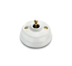 Interrupteur, Dimbler, Simple, Porcelaine blanc, Va-et-vient x1, Sans passe-câble, Doré, L6,45cm, H6,45cm - Fontini