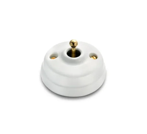 Interrupteur, Dimbler, Simple, Porcelaine blanc, Va-et-vient x1, Sans passe-câble, Doré, L6,45cm, H6,45cm - Fontini