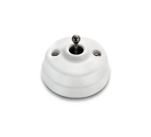 Interrupteur, Dimbler, Simple, Porcelaine blanc, Va-et-vient x1, Sans passe-câble, Nickel noir, L6,6cm, H6,6cm - Fontini