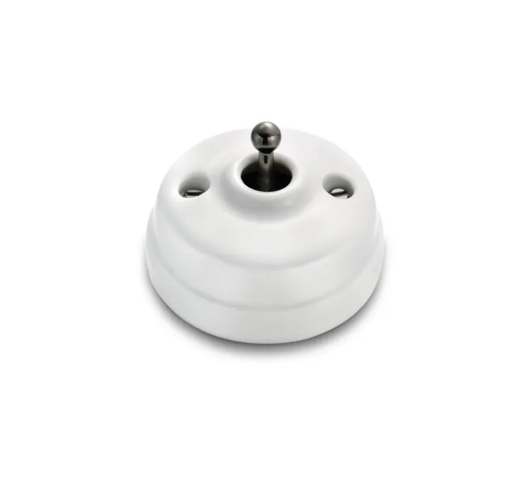 Interrupteur, Dimbler, Simple, Porcelaine blanc, Va-et-vient x1, Sans passe-câble, Nickel noir, L6,6cm, H6,6cm - Fontini