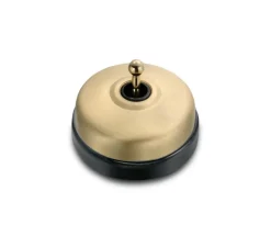 Interrupteur, Dimbler, Simple, Porcelaine noir avec dôme doré satiné, Va-et-vient x1, Sans passe-câble, Dorée brillant, L6,6cm, H6,6cm - Fontini