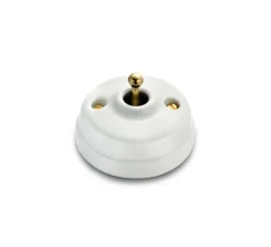 Interrupteur, Dimbler, Simple, Porcelaine blanc, Poussoir x1, Sans passe-câble, Doré, L6,45cm, H6,45cm - Fontini