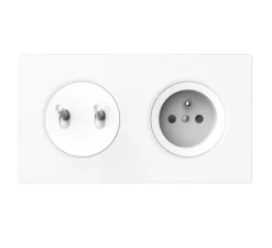 Interrupteur*Fontini Interrupteur, DOM, double horizontal, Blanc mat, Va-et-vient x2 et Prise PC x1, Blanc, L7,1cm, H7,1cm -