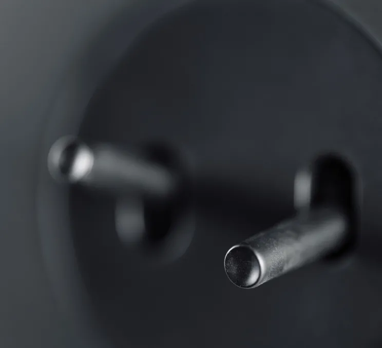 Interrupteur, DOM, Double vertical, Noir mat, Va-et-vient x1 et Va-et-vient x1, Poussoir x1, L22,8cm, H8,6cm - Fontini