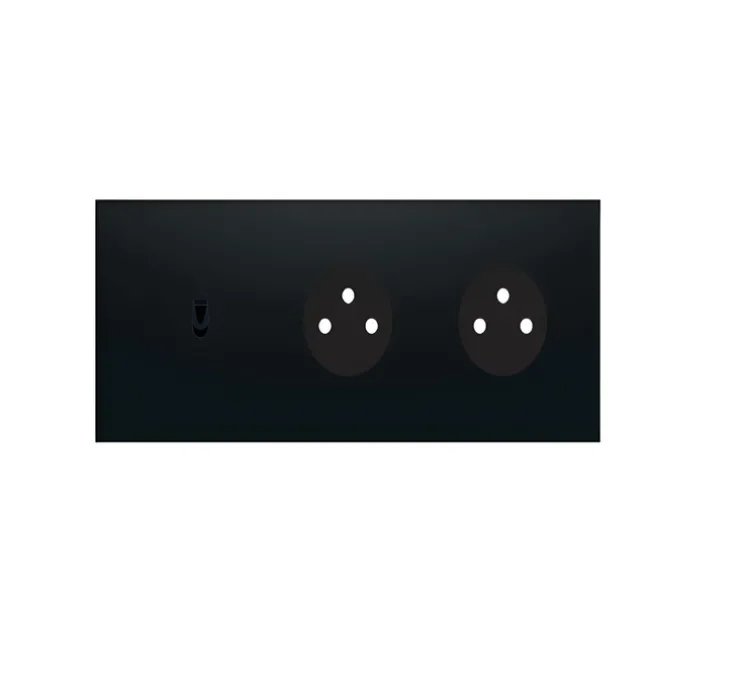 Interrupteur et prise, 5.1, Triple horizontal, Aluminium noir, Va-et-vient x1, Nickel noir, Prise-PC x2, Noir, L23,4cm, H9cm - Font Barcelona