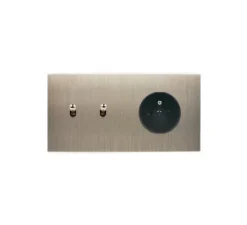 Prise|Interrupteur*Modelec Interrupteur et Prise, Confidence, Double horizontal, Acier brossé, Va-et-vient x2, Prise-2P+T x1, Acier, L15,1cm, H8cm -