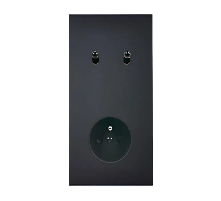Prise|Interrupteur*Modelec Interrupteur et Prise, Confidence, Double vertical, Noir, Va-et-vient ou poussoir x2, Prise-PC x1, Noir, L8cm, H15,1cm -