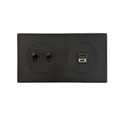 Interrupteur et Prise, DOM, Double horizontal, Noir mat, Va-et-vient x2, Prise-USB A/C x1, Noir, L15,7cm, H8,6cm - Fontini