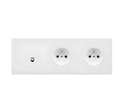 Interrupteur et Prise, Désir, Triple horizontal, Blanc mat, Permutateur x1 et Prise-PC x2, Blanc, L22,2cm, H8cm - Modelec