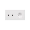 Interrupteur|Prise*Modelec Interrupteur et Prise, Désir, Double horizontal, Blanc mat, Va-et-vient ou poussoir x2, Prise-2P+T x1, Blanc, L15,1cm, H8cm -