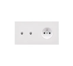 Interrupteur|Prise*Modelec Interrupteur et Prise, Désir, Double horizontal, Blanc mat, Va-et-vient ou poussoir x2, Prise-2P+T x1, Blanc, L15,1cm, H8cm -