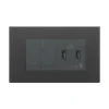Prise|Interrupteur*Vimar Interrupteur et prise, Eikon Exé, Double horizontal, Noir satiné, Poussoir x2, Prise-USB-C x2, Gris, L18cm, H14,1cm -