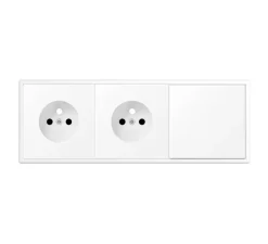 Interrupteur et Prise, LS 990, Triple horizontal, Blanc mat, Prise-2P+T, x2, Va-et-vient x1, Blanc mat, L22,3cm, H8,1cm - Jung