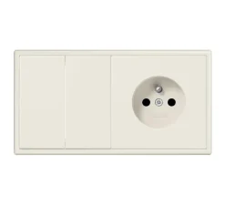 Prise|Interrupteur*Jung Interrupteur et Prise, LS 990, Double horizontal, Ivoire, Va-et-vient x2, Prise-2P+T x1, Ivoire, L15,2cm, H8,1cm -