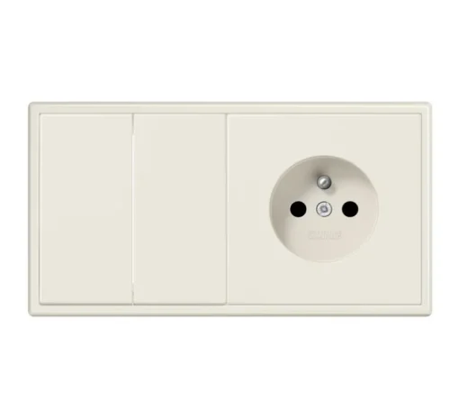 Prise|Interrupteur*Jung Interrupteur et Prise, LS 990, Double horizontal, Ivoire, Va-et-vient x2, Prise-2P+T x1, Ivoire, L15,2cm, H8,1cm -