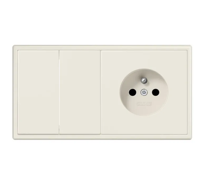 Prise|Interrupteur*Jung Interrupteur et Prise, LS 990, Double horizontal, Ivoire, Va-et-vient x2, Prise-2P+T x1, Ivoire, L15,2cm, H8,1cm -