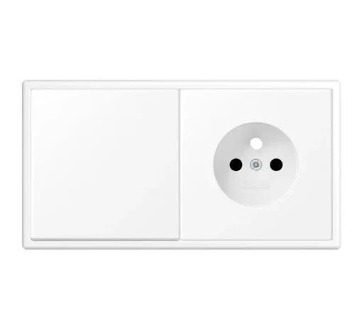 Prise|Interrupteur*Jung Interrupteur et Prise, LS 990, Double horizontal, Blanc mat, Va-et-vient x1, Prise-2P+T x1, Blanc mat, L15,2cm, H8,1cm -
