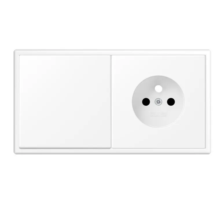 Prise|Interrupteur*Jung Interrupteur et Prise, LS 990, Double horizontal, Blanc mat, Va-et-vient x1, Prise-2P+T x1, Blanc mat, L15,2cm, H8,1cm -