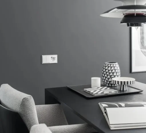 Prise|Interrupteur*Jung Interrupteur et Prise, LS 990, Double horizontal, Blanc mat, Va-et-vient x2, Prise-2P+T x1, Prise-USB A/C x1, Blanc mat, L15,2cm, H8,1cm -