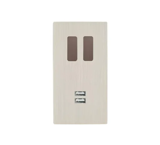 Prise|Interrupteur*Modelec Interrupteur et Prise, M, Double vertical, Nickel brossé, Va-et-vient ou poussoir x2, Canon de fusil, Prise USB A/C x1, L8cm, H15,1cm -