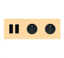 Prise|Interrupteur*Modelec Interrupteur et Prise, M, Double horizontal, Laiton brossé, Va-et-vient ou poussoir x2, Prise-2P+T x2, Noir, L22,8cm, H8cm -