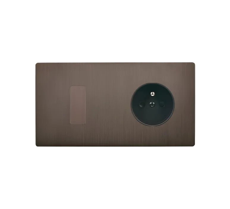 Prise|Interrupteur*Modelec Interrupteur et Prise, M, Double horizontal, Canon de fusil, Va-et-vient ou poussoir x1, Prise-2P+T x1, Canon de fusil, L15,1cm, H8cm -