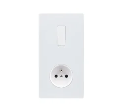 Prise|Interrupteur*Modelec Interrupteur et Prise, M, Double vertical, Blanc mat, Va-et-vient ou poussoir x1, Prise-2P+T x1, Blanc, L8cm, H15,1cm -