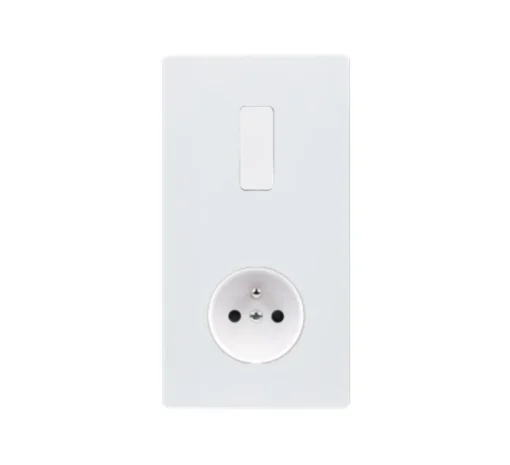 Prise|Interrupteur*Modelec Interrupteur et Prise, M, Double vertical, Blanc mat, Va-et-vient ou poussoir x1, Prise-2P+T x1, Blanc, L8cm, H15,1cm -