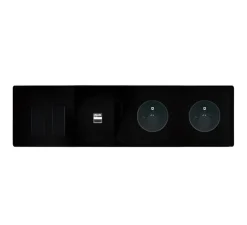 Prise|Interrupteur*Modelec Interrupteur et Prise, M, Quadruple horizontal, Noir, Va-et-vient ou poussoir x2, Prise USB A/C x1, Prise-PC x2, Noir, L29,3cm, H8cm -