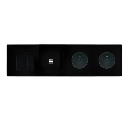 Prise|Interrupteur*Modelec Interrupteur et Prise, M, Quadruple horizontal, Noir, Va-et-vient ou poussoir x2, Prise USB A/C x1, Prise-PC x2, Noir, L29,3cm, H8cm -