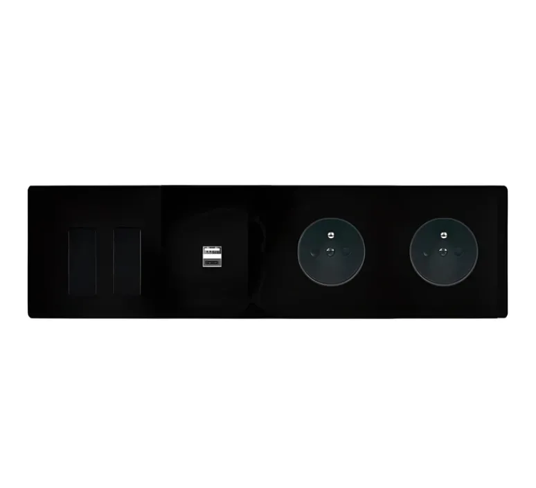 Prise|Interrupteur*Modelec Interrupteur et Prise, M, Quadruple horizontal, Noir, Va-et-vient ou poussoir x2, Prise USB A/C x1, Prise-PC x2, Noir, L29,3cm, H8cm -