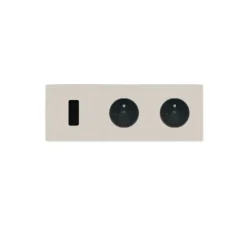 Prise|Interrupteur*Modelec Interrupteur et Prise, M, Triple horizontal, Nickel brossé, Va-et-vient ou poussoir x1, Prise-2P+T x2, Noir, L22,2cm, H8cm -