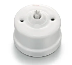 Interrupteur*Fontini Interrupteur, Garby, Simple, Porcelaine blanc, Poussoir rotatif x1, Sans passe-câble, L6,45cm, H6,45cm -