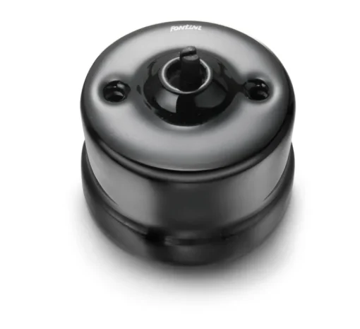 Interrupteur*Fontini Interrupteur, Garby, Va-et-vient x1, Sans passe-câble, Porcelaine noir, L6,6cm, H6,6cm -