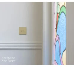 Interrupteur, Toggle, Simple, Alu gold brushed, Va-et-vient x2, Alu gold brushed, L9,5cm, H9,5cm - Niko